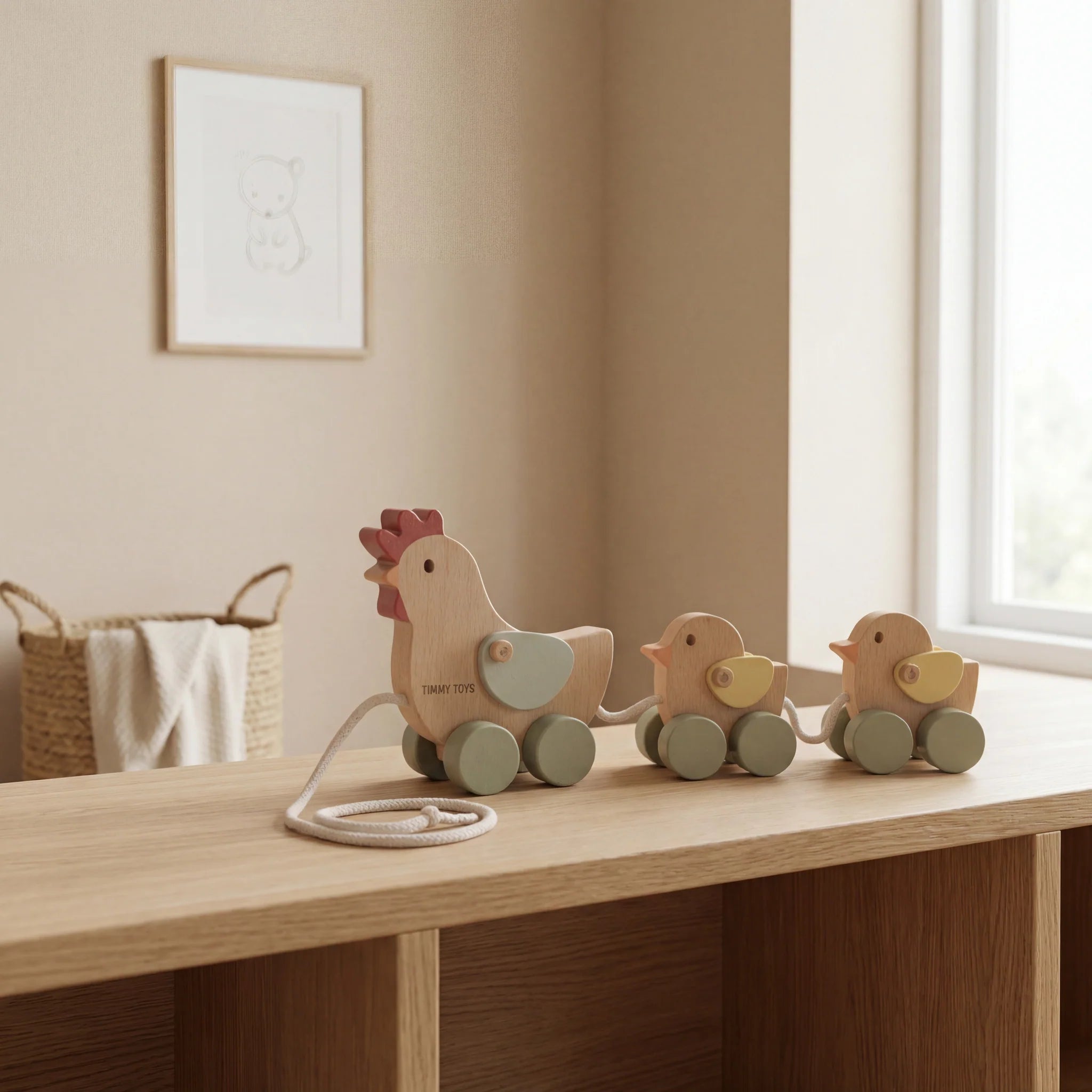 Wooden Pull-Along Toy Chicken Family