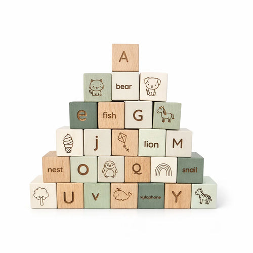 Beech Wood Alphabet Building Blocks (A–Z)