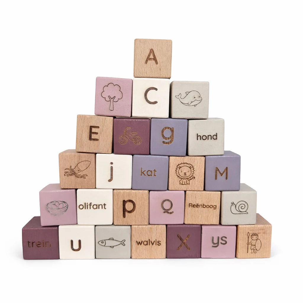 Beech Wood Afrikaans Alphabet Building Blocks (A–Z)