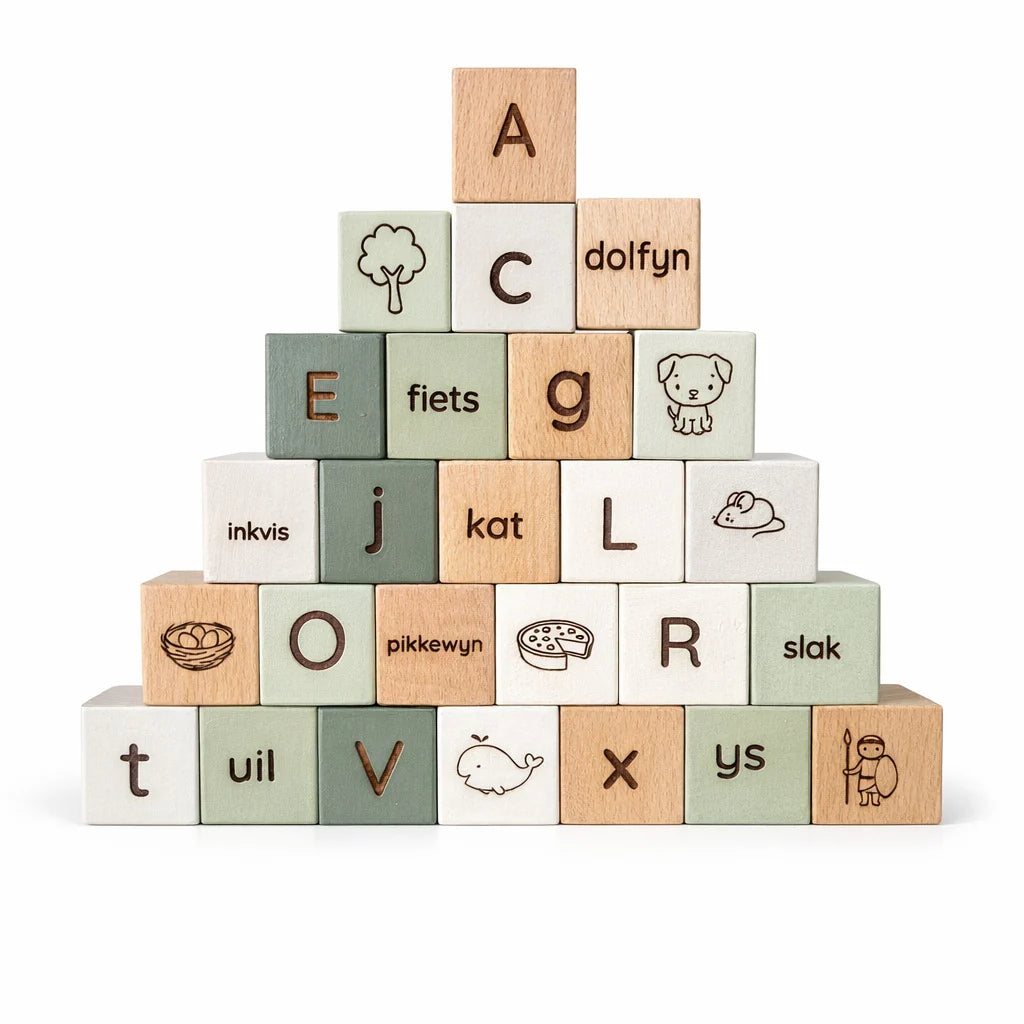 Beech Wood Afrikaans Alphabet Building Blocks (A–Z)