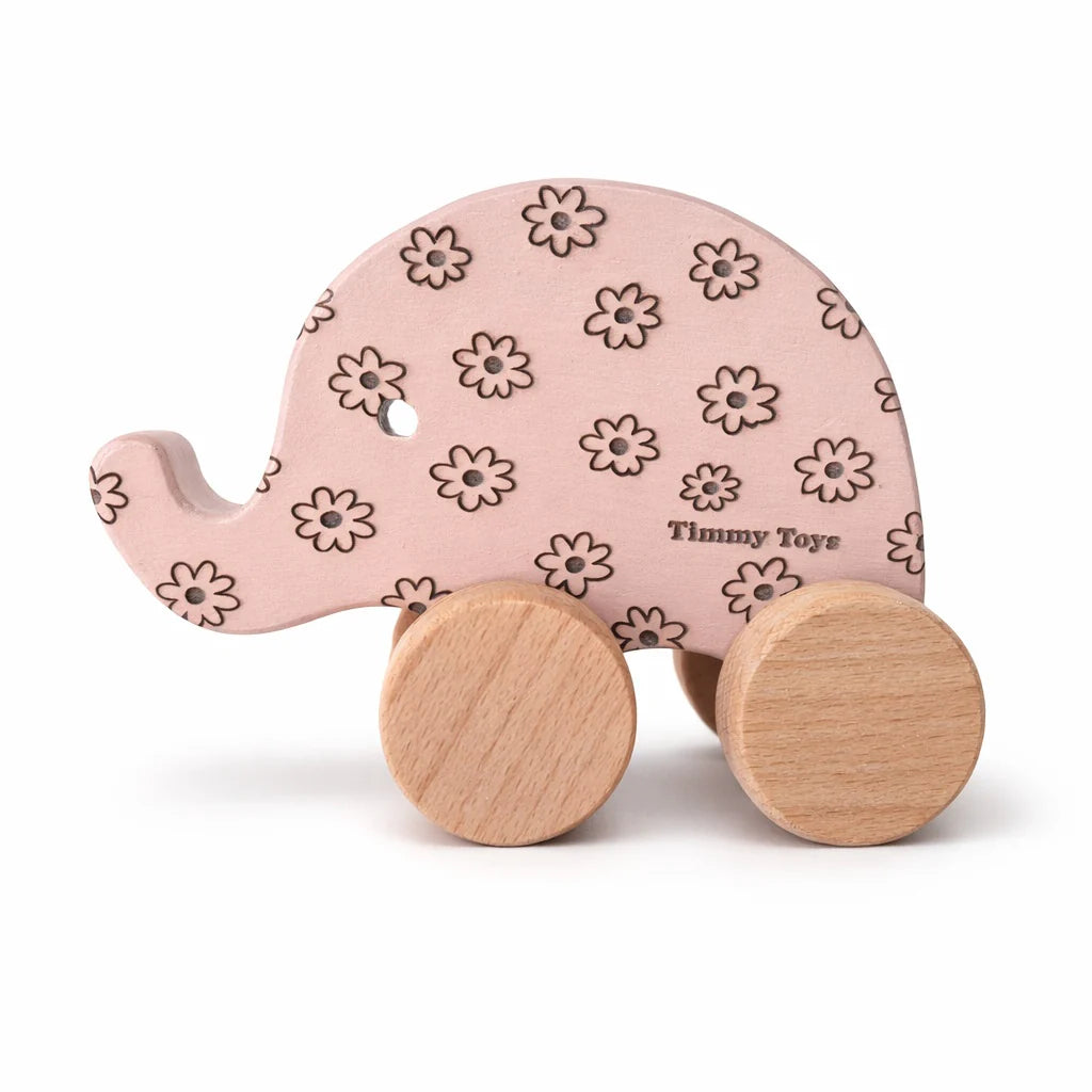 Handmade Wooden Elephant Toy on Wheels – Daisy & Safari Nursery Toy