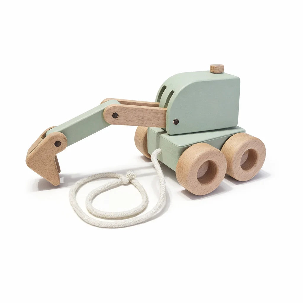 Little Digger Pull-Along – Handmade Wooden Excavator Toy